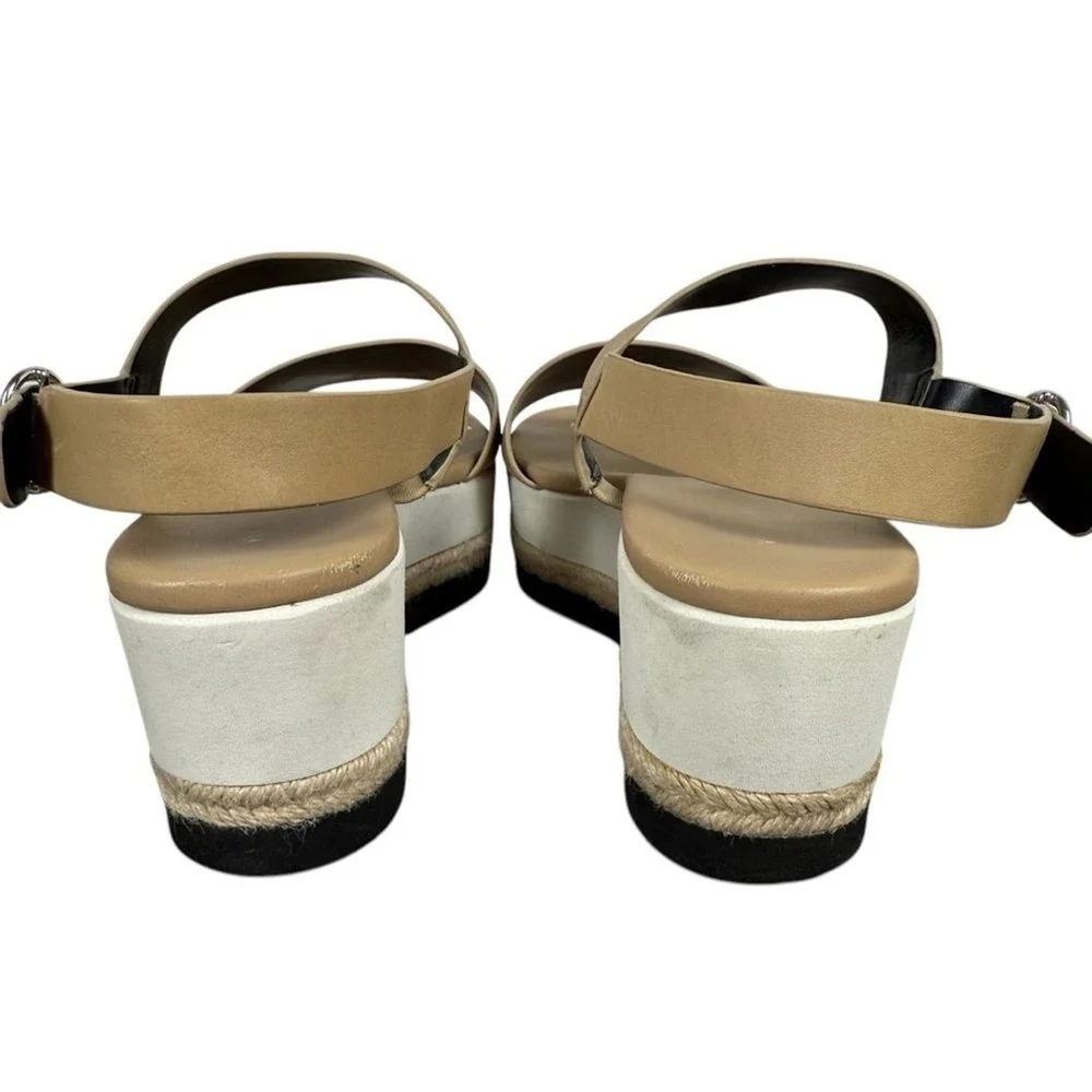 Via Spiga Tan Leather Espadrille Platform Wedge Sandals Slingback Women 8.5
